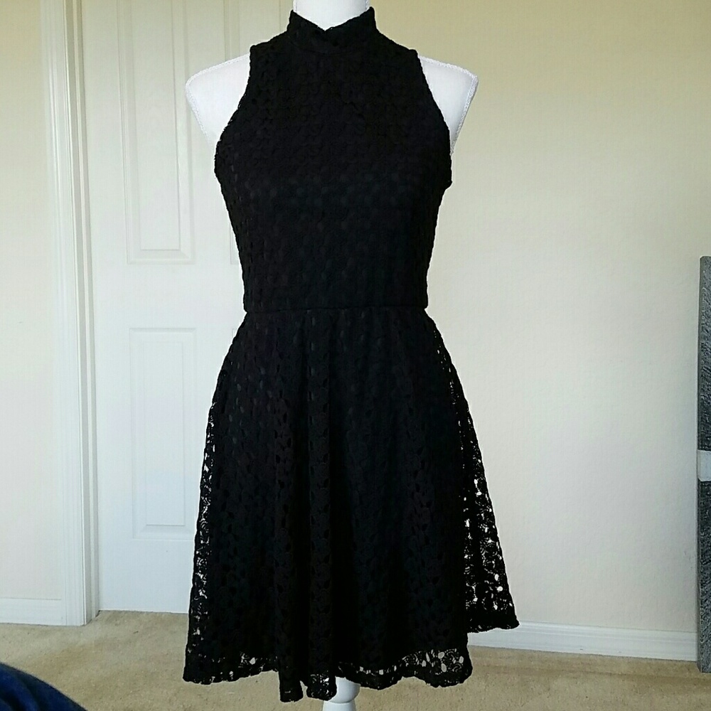 Black knit/croched skater dress